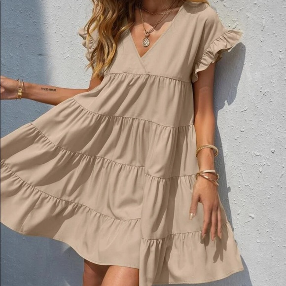 Boho v neck ruffle sleeve smock mini dress - Picture 3 of 16